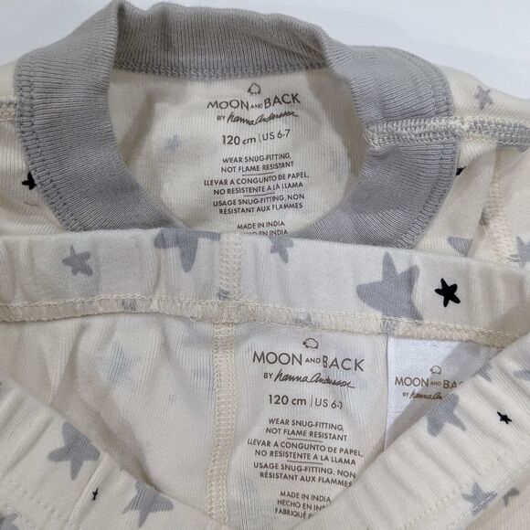 Hanna Andersson White Gray Short John Pajamas Moon Back Boy Girl Size 120 6 7 - Picture 6 of 8
